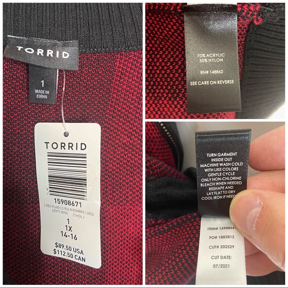 TORRID CARDIGAN ZIP UP BOMBER SWEATER PLAID - Picture 6 of 9